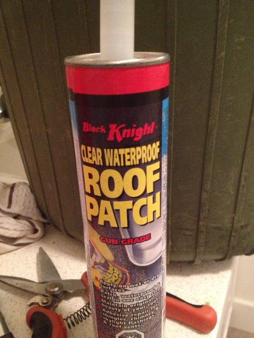 Roof Patch goop - can be applied wet - guaranteed to stop leaks. We also added more plumber's tape for good measure. 